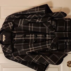 Black and Gray Plaid Cape Coat